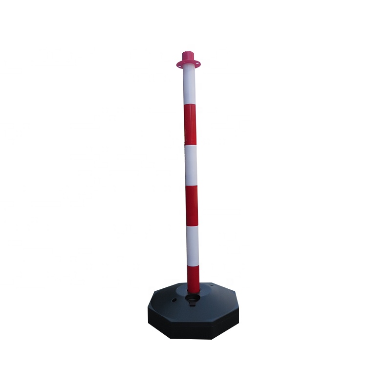 Coloană de avertizare din cauciuc, alb, roșu, stâlp de delimitare PE cu bază pentru siguranța semnelor de trafic și parcare